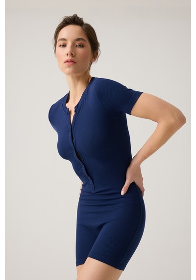 Los Ojos Lacivert Fitilli Kısa Kollu Kısa Tulum Short Romper Lacivert Lacivert