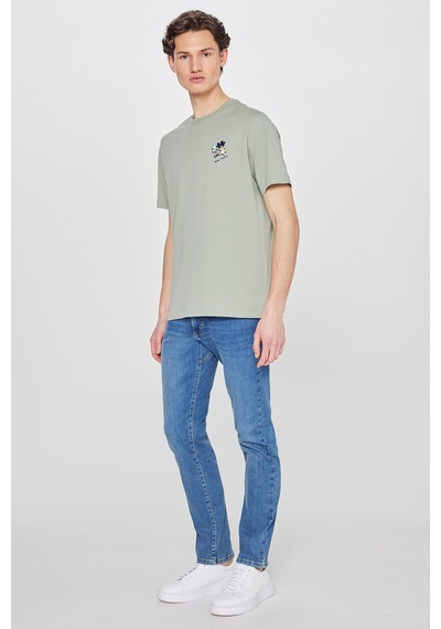 %100 Pamuk Regular Fit Normal Kesim Bisiklet Yaka Logo Detaylı Tişört Turquoise-l2610014306