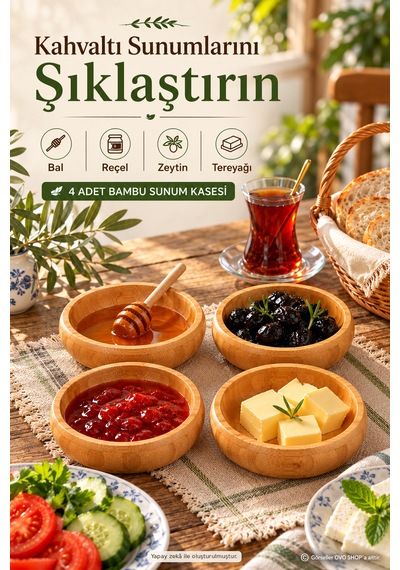 Bambu Çerezlik Oval 4'lü Set Kahverengi