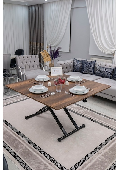 Home Üst Tabla Mdf Barok Ceviz Oval Köşe Alt Ayak Siyah