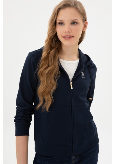 U.S. Polo Assn. Kadın Lacivert Fermuarlı Kapüşonlu Sweatshırt 50313594-VR033