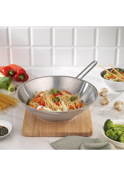 Schafer Held Çelik Wok Tava 28 Cm Cam Kapaklı Gri