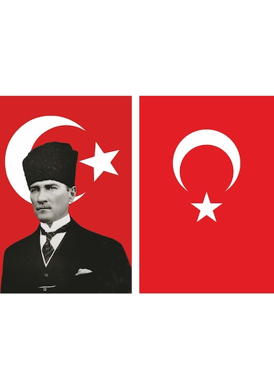 Kalpaklı Atatürk ve Türk Bayrağı Set 70X105Cm