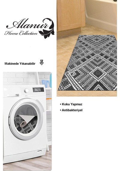 Dekoreko Kaymaz Taban Djt Banyo Halısı Trend Modern 2029 Siyah