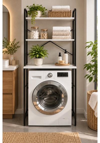 Sulorahome Çamaşır Makinesi Üstü Banyo Rafı - Siyah, 70 Cm