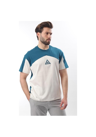 Madmext Petrol Mavisi Overfit Garnili Erkek T-shirt E7104 Petrol Mavisi