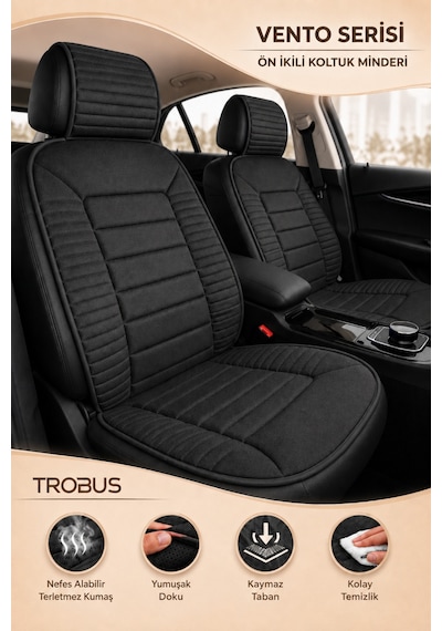 Honda Civic 2012-2015 Üniversal Vento Serisi 2 Parça Ön Oto Koltuk Minderi Siyah