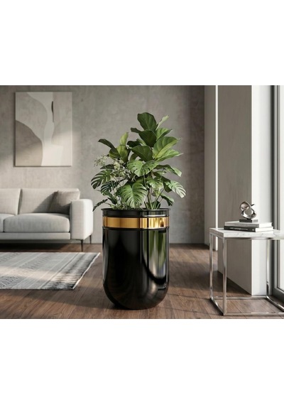 Dekoratif Glossia 45 Cm Siyah Gold Darbuka Saksı