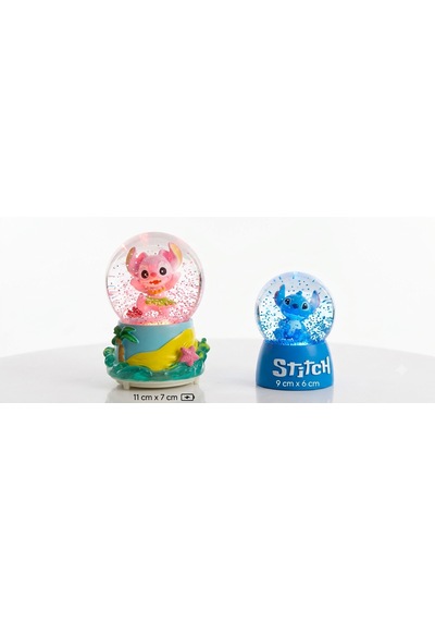 9cm-6cm Sarı Altlıklı Işıklı Mavi Renk Ve 11cm X7 Cm Pilli Pembe Işıklı Hediyelik-dekoratif 2 Li Stitch Kar Küresi 11x9