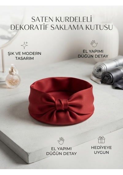 Kurdeleli Dekoratif Aksesuar Kutusu Kırmızı