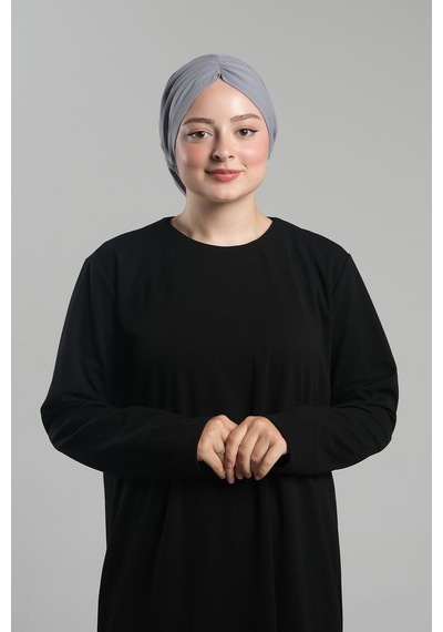 Hürrem Bone Gri Pratik Hazır Geçmeli Tesettür Bone Sandy Büzgülü Salaş 2119 15 Gri