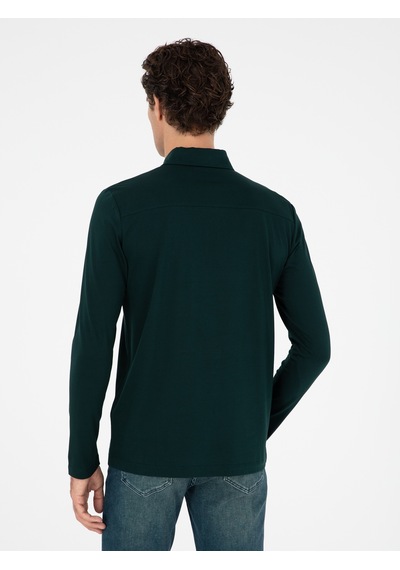 Zümrüt Regular Fit %100 Pamuk Polo Yaka Sweatshirt Yeşil