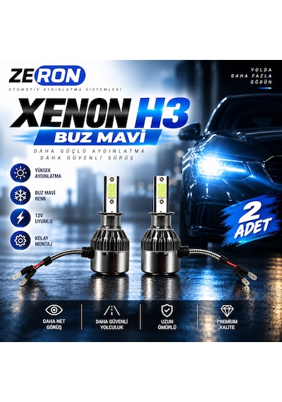 Xenon H3 Buz Mavi Led Far Ampulü 12v 2 Adet Yüksek Aydınlatma Kolay Montaj