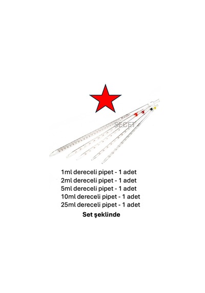Dereceli Pipet Set 5 Adet 1ml, 2ml, 5ml, 10ml, 25ml Dereceli P