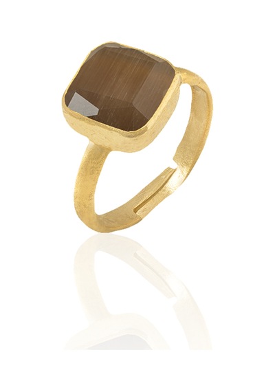 Kadir Jewellery 22 Ayar Altın Kaplama Zirkon Taşlı Kadın Minimal Yüzük Kahverengi 72861392