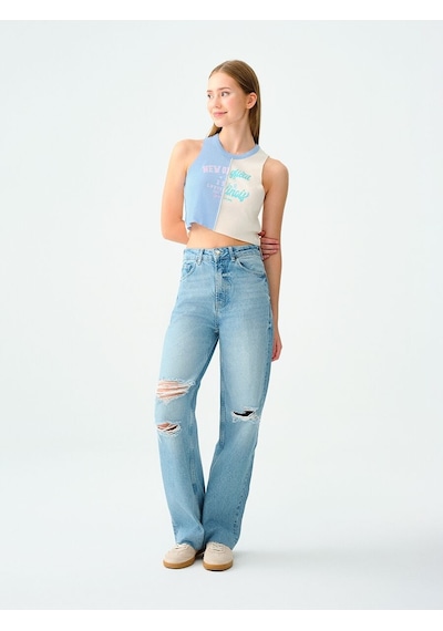 LOFT Long Wide Leg Regular Fit Kadın Pantolon Lf2032596 Q1.v1 Denim