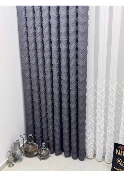 Nivemeshome Ritim 3-0009 Antrasit 1/3 Pileli Fon Perde 50x260