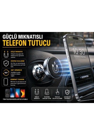 Güçlü Mıknatıslı Telefon Tutucu Araç İçi Manyetik Telefon Standı -