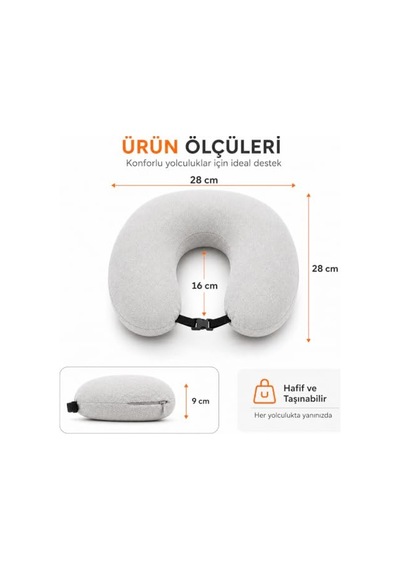 U Tipi Seyahat Yastığı Visco Boyun Yastığı Klipsli Hafızalı Sünger, Çıkarılabilir Yıkanabilir Kılıf, Uça