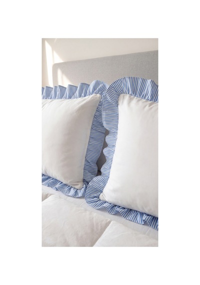 2'li Pamuklu Kumaş Çizgili Fırfırlı Yastık Kılıfı50x70 Cm Mavi - 905308848 Mavi