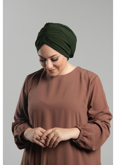 Hürrem Bone Haki Pratik Hazır Geçmeli Tesettür Bone Sandy Büzgülü Salaş 2119 09 Haki