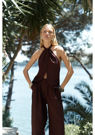 Mai Collection Mai Studios Co. Prasetsah Bağlamalı Bordo Crop Pantolon Takım Bordo Mai Collection Mai Studios Co. Prasetsah Bağlamalı Bordo Crop Pantolon Takım Bordo