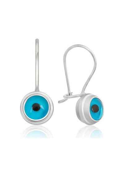 Gümüş Göz Sallantılı Rodyum Nazar Küpe 14 MM-Gümüş