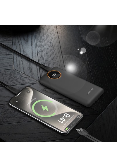 Lenyes P852l Dijital Led Gösterge Type-c Ve Lightning Kablolu Powerbank Uyumlu 22.5w 20000mah Siyah