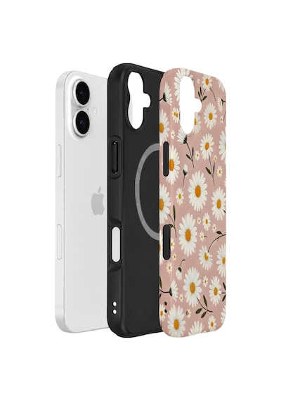 Apple iPhone Uyumlu 17 Vorian Çift Katmanlı Magsafe Kılıf Daisy Mocha Garden