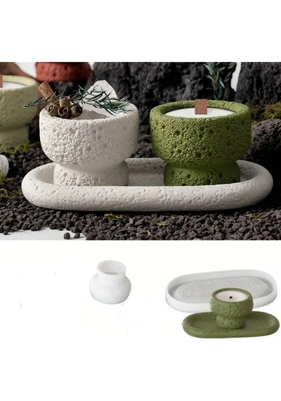 Beton Oval Tabanlık Ve Mumluk Silikon Kalıp S913