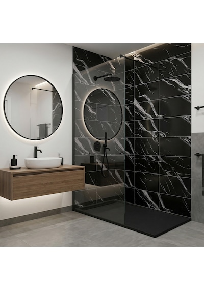 30x60 Cm Kendinden Yapışkanlı Duvar,banyo,tezgah Arası Kaplama Siyah Mermer Desen 12 Adet 1089-30-12