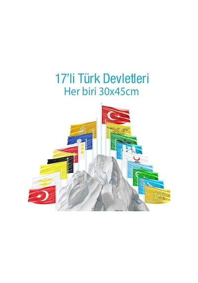 17 Eski Türk Devletleri Tüm Bayrakları Birarada Set 30x45 Cm Raşel Kumaş 1