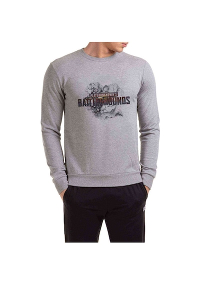 Pubg Logo Tas Alev Baskılı Gri Erkek Örme Sweatshirt (528479761)