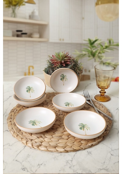 Keramika Bronze Palmiye Halka Çerezlik / Sosluk 13 Cm 6 Adet 22901 Çok Renkli