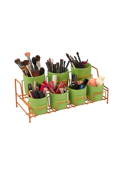 Edora Home Çok Amaçlı Turuncu Makyaj Organizer, Banyo Düzenleyici - 7 Bölmeli Metal Turuncu