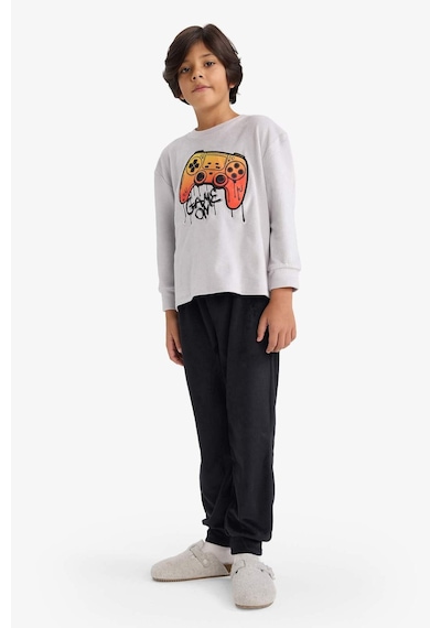 Defacto Erkek Çocuk Pijama Takımı Kadife Baskılı Uzun Kollu Üst Uzun Alt F0878a825wnar138 Antrasit-ar138