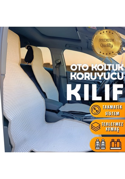 Universal Terletmez Oto Koltuk Koruyucu Kılıf - 2 Adet Ön, 1 Adet Arka Bej