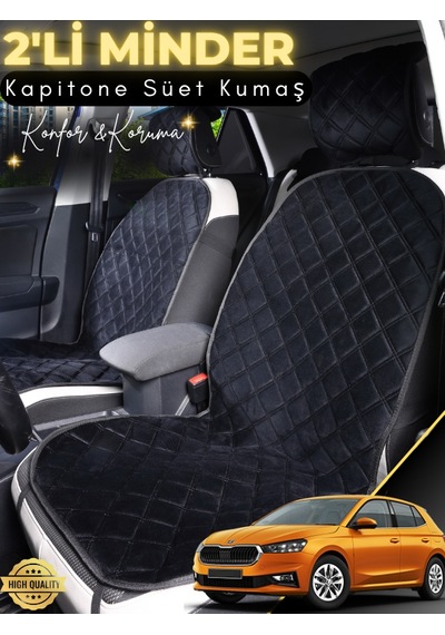 Skoda Fabia 4 Uyumlu 2'li Süet Oto Koltuk Minderi Universal Hızlı Montaj Su Geçirmez A2 Siyah