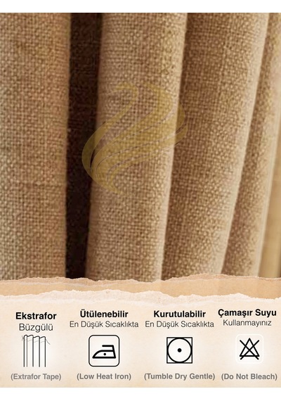 Br Demor Home Bej Renk Keten Dokulu Pileli Yüksek Kalite Fon Perde
