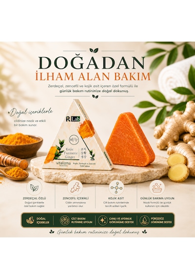 Kojic Turmeric Ginger Sabunu Leke Karşıtı Aydınlatıcı Cilt Tonu Eşitleyici Katı Sabun 100 Gr