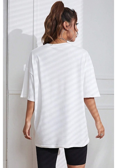 Unisex Special Agent Baskılı Oversize Tshirt Beyaz