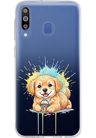 Samsung Galaxy M30 İle Uyumlu Splash Köpek Tasarımlı Şeffaf Silikon Kılıf Şeffaf