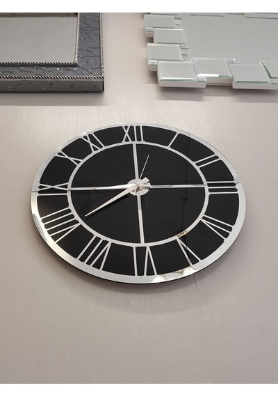 Ayna Denizi Silver Black Model Gümüş Siyah Renk 50 CM Dekoratif Aynalı Duvar Saati Gümüş - Siyah