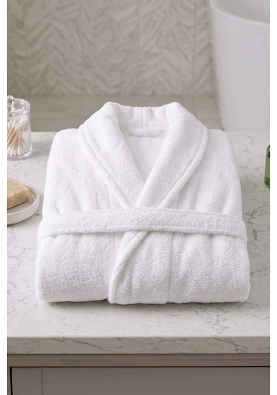 Unisex Şal Yaka Banyo Bornozu %100 Pamuk Beyaz Yetişkin Kadın Erkek Çok Renkli