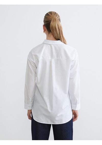 Lcw Comfort Mavi Çizgili Kadın Poplin Gömlek