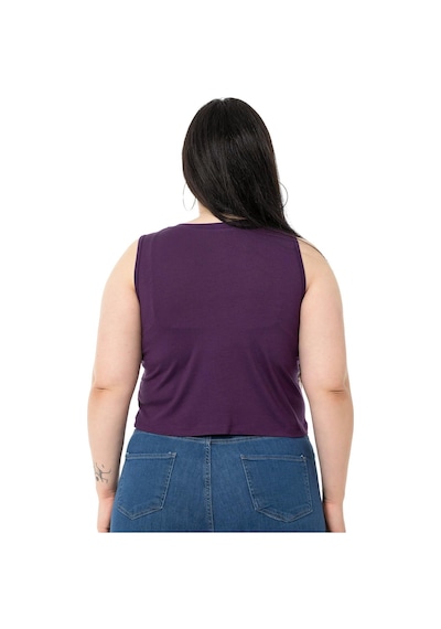 Disentis Büyük Beden Bisiklet Yaka Kolsuz Crop Viskon Mürdüm Body-mürdüm Mürdüm