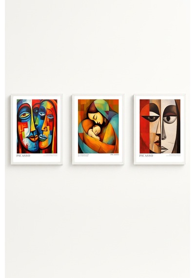 Beyaz Ahşap Çerçeveli Pablo Picasso Tablo Seti Huhu547