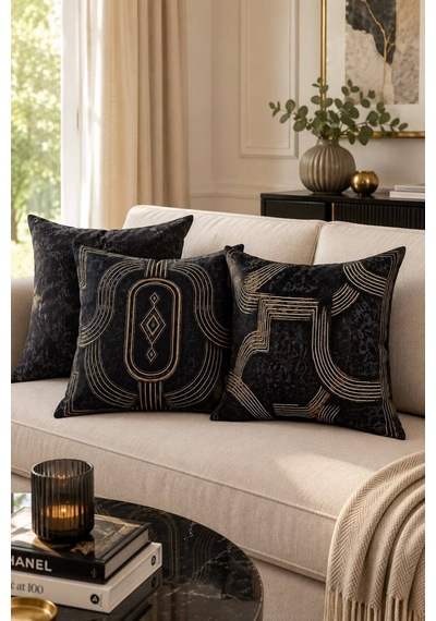 Black Jag Serisi 4'lü Kırlent Kılıfı Seti Twill Kumaş Gizli Fermuar 43x43 Cm Siyah - 916478677 Siyah