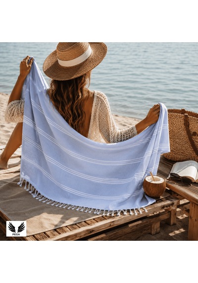Pega Sultan Peştamal %100 Koton Bebe Mavisi Plaj Havlusu 90 x 170 CM