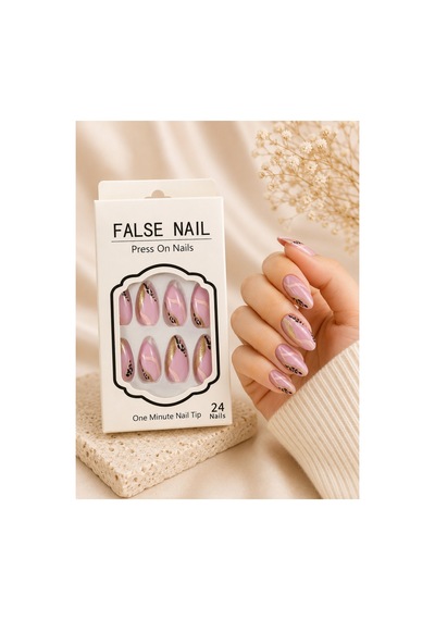 Zelüx - Pembe Leopar - 24 Adet Yapıştırma Tırnak Sanatı Seti Nail Art